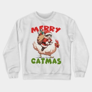 Merry Catmas - 4, Funny Cute Cat on a Chicken Crewneck Sweatshirt